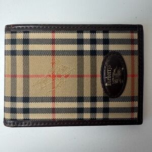 Burberrys Unisex Tan Check Card Holder with Brown Trim
